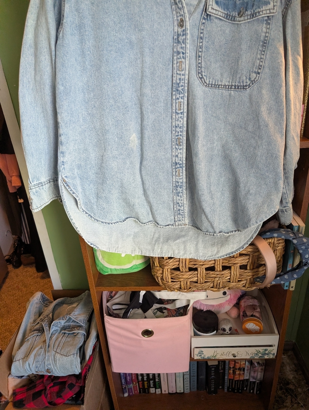 Light Wash Denim Button-Up Shirt - Casual Oversized - Picture 3 of 6